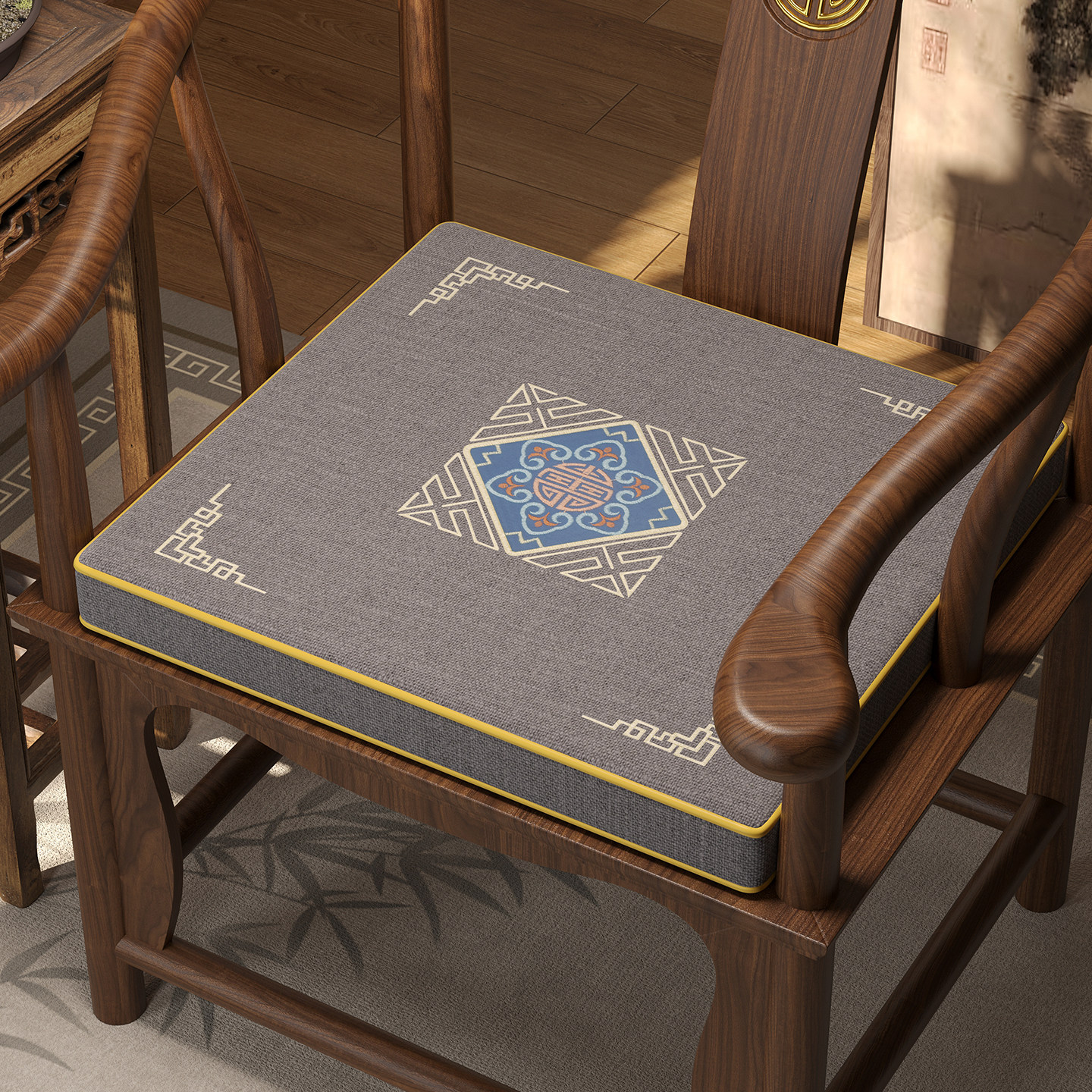 中式刺绣坐垫红木椅垫办公室茶椅垫子防滑座垫实木椅子坐垫可定做