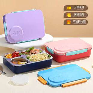 亚马逊跨境不锈钢碗饭盒塑料餐盘可微波炉加热分格便当午餐盒
