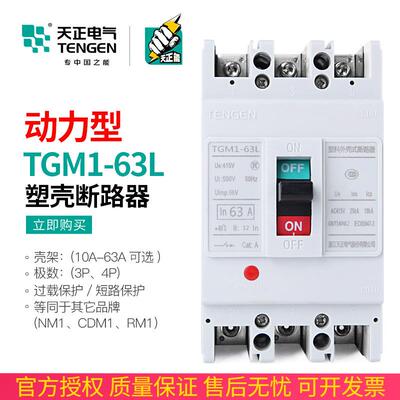 天正TGM1-63L/33002 63A塑壳断路器电动机保护空气开关动力型三相