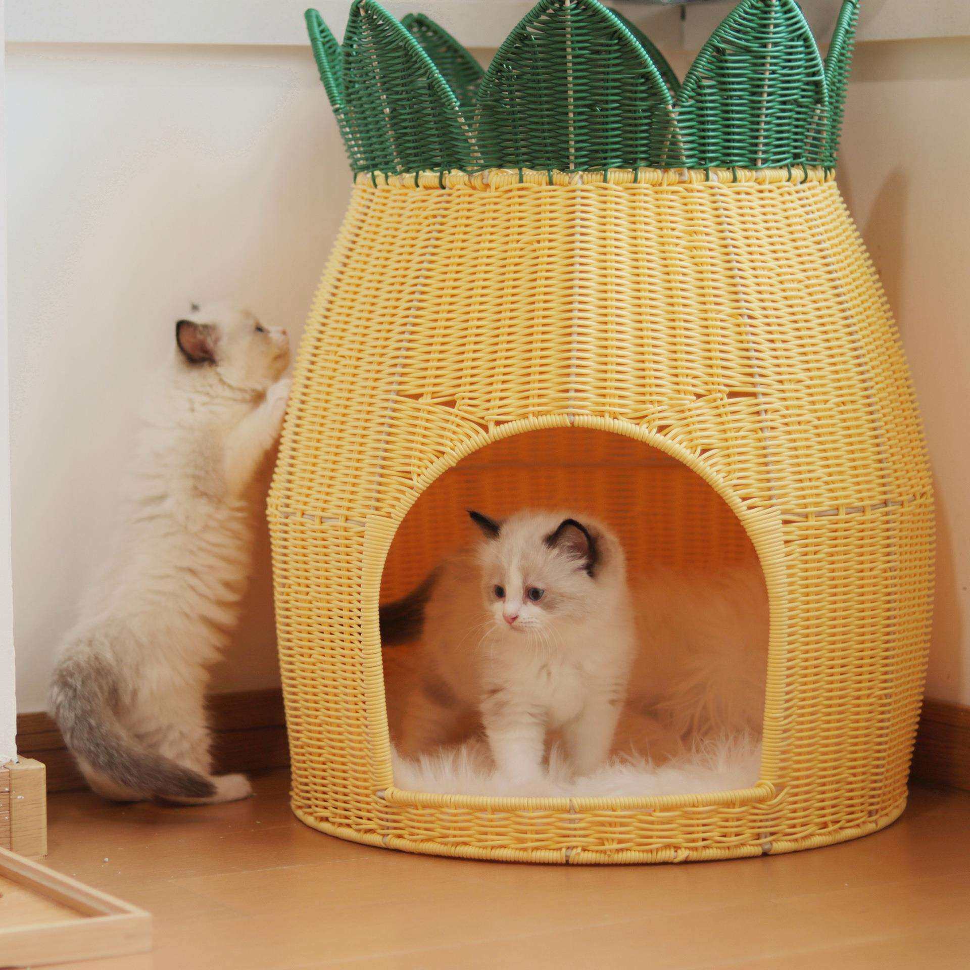 猫窝藤编可水洗半封闭式狗窝冬季保暖四季通用宠物用品双层猫笼