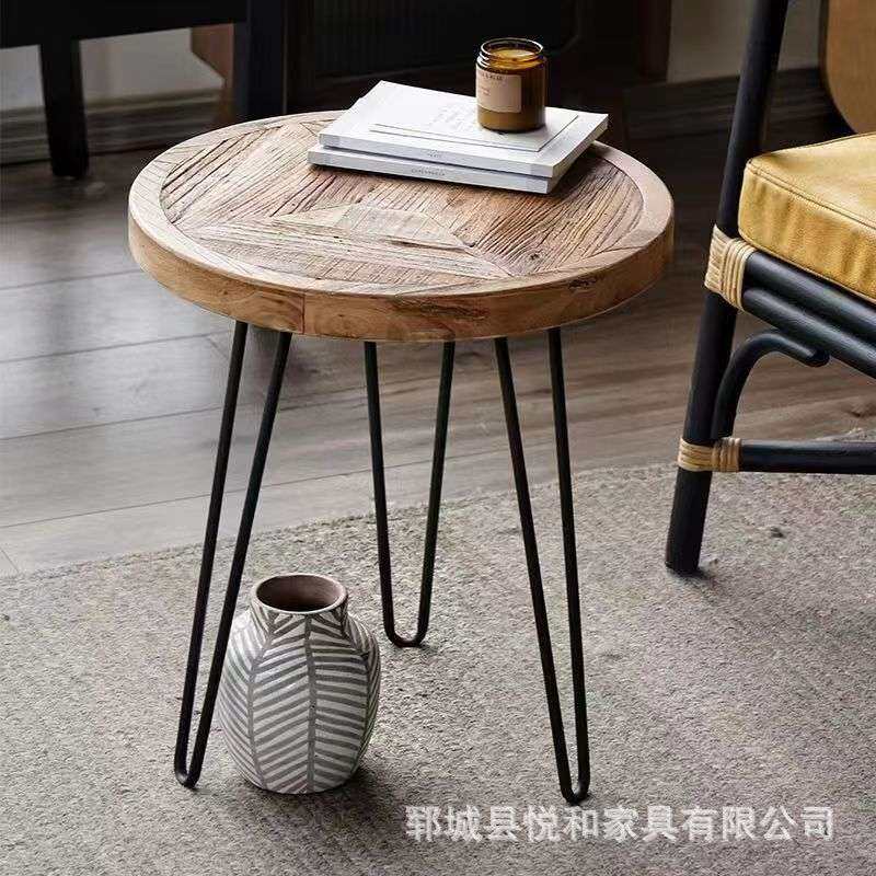 老榆木茶桌小户型客厅装饰小茶几实木沙发边几桌可折叠咖啡店圆桌