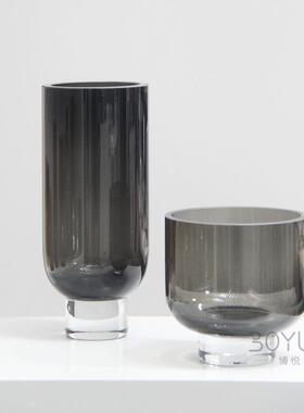 现代简约创意灰色大号高脚琉璃样板间民宿别墅桌面水培软装花瓶器