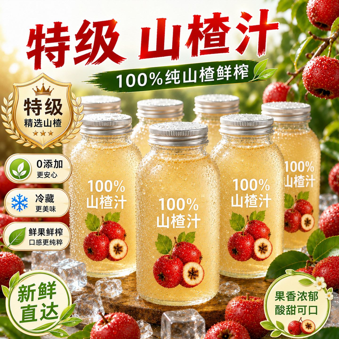 夏季推荐100%NFC山楂汁特级纯果汁鲜榨官方旗舰店饮料解暑整箱