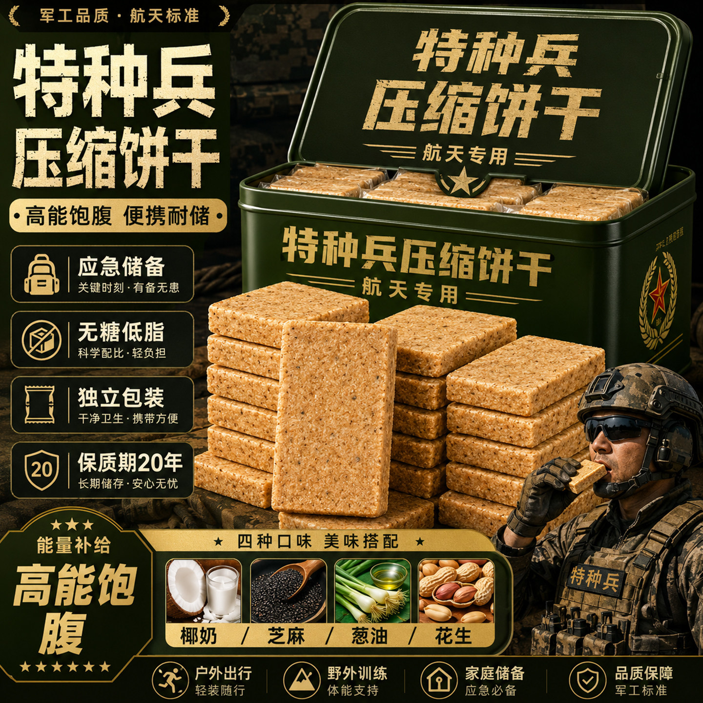 食用特种兵压缩饼干军粮无糖低脂正品官方旗舰店独立包装应急储备
