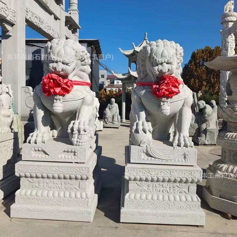 石雕石狮子一对公司店铺门口摆件中式园林广场雕刻动物仿古石狮子