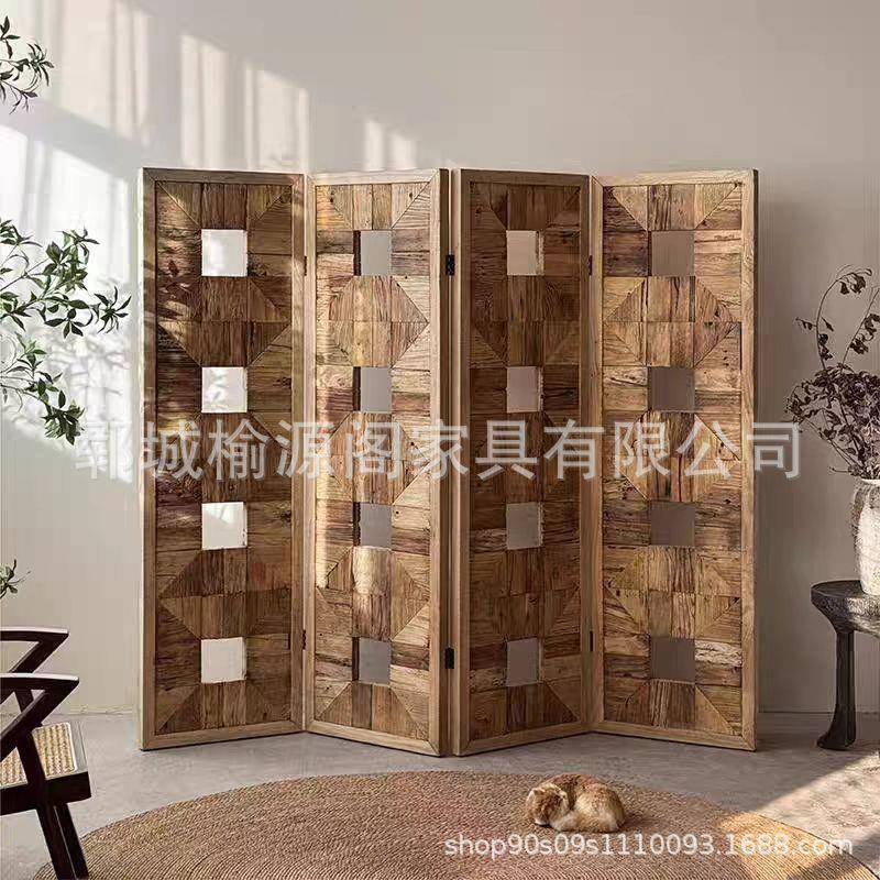 老榆木木质屏风实木隔断中式可移动可折叠背景墙民宿家具茶室屏风