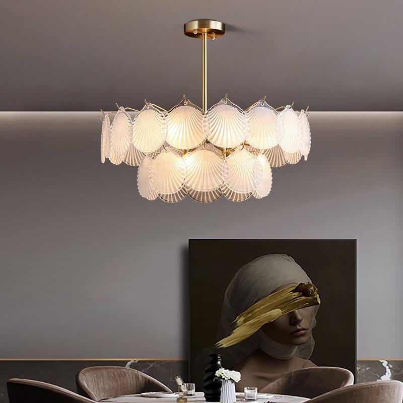 全铜港式轻奢网红客厅吊灯个性创意法式贝壳挂片餐厅灯卧室灯