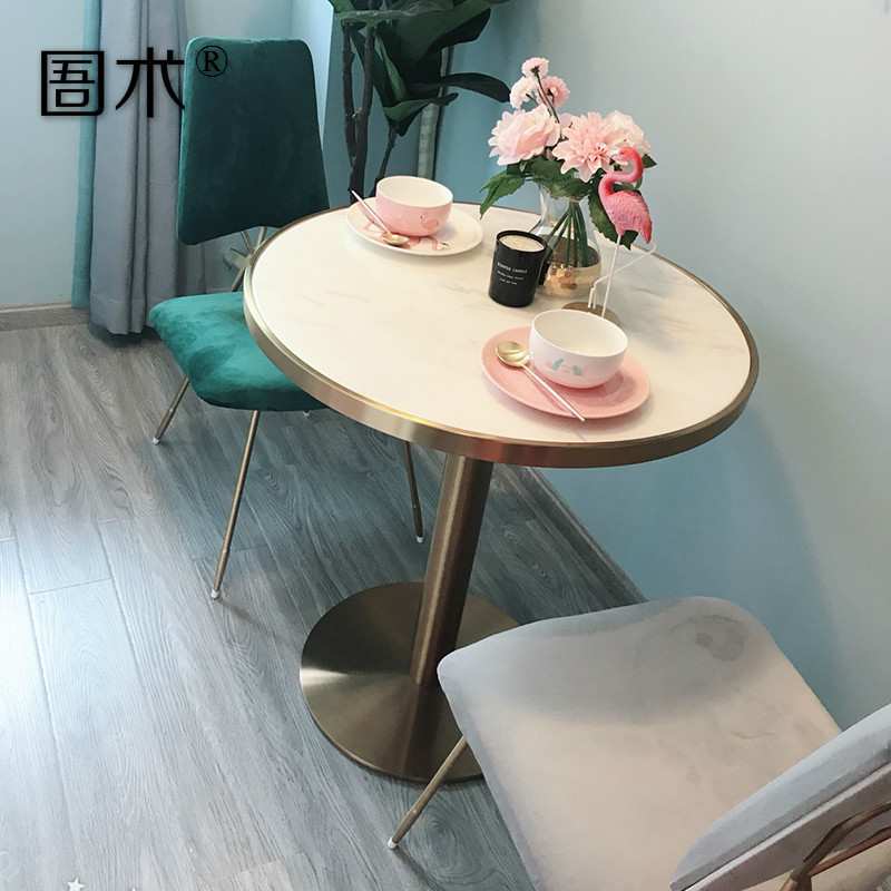 咖啡厅甜品店大理石咖啡桌奶茶店网红款小圆桌餐厅休闲餐桌椅组合