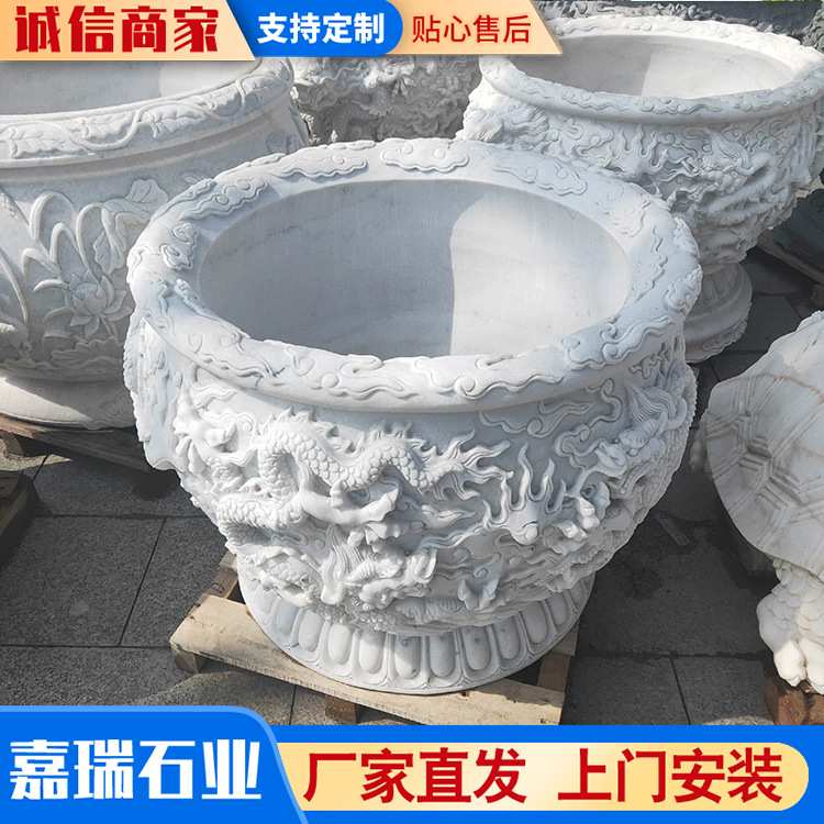 石雕鱼缸 欧式仿古户外石鱼缸 阳台水槽青石水缸养鱼用池庭院鱼缸