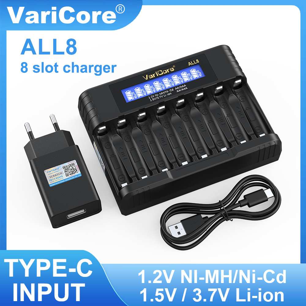 VariCore 1.5V锂电池 1.2V AA AAA5号7号镍氢14500智能8槽充电器