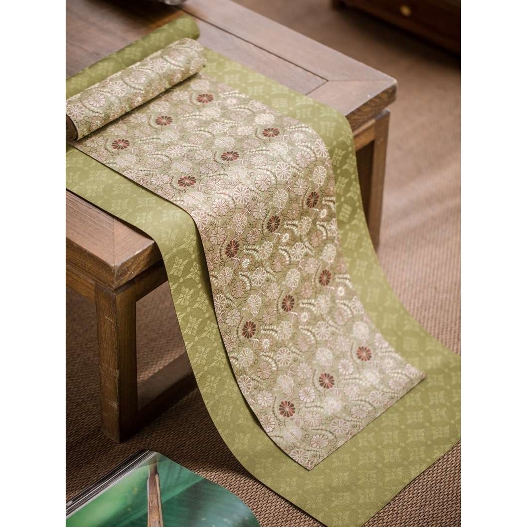 知舍卷草菱纹茶席套组大号3色3尺寸茶桌伴侣中国风织锦茶垫布桌旗