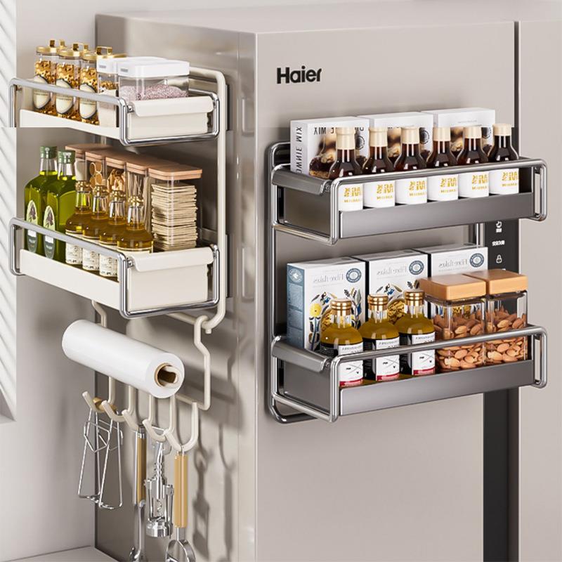磁吸冰箱置物架侧收纳保鲜膜挂架厨房侧面抽拉柜夹缝整理收纳神器
