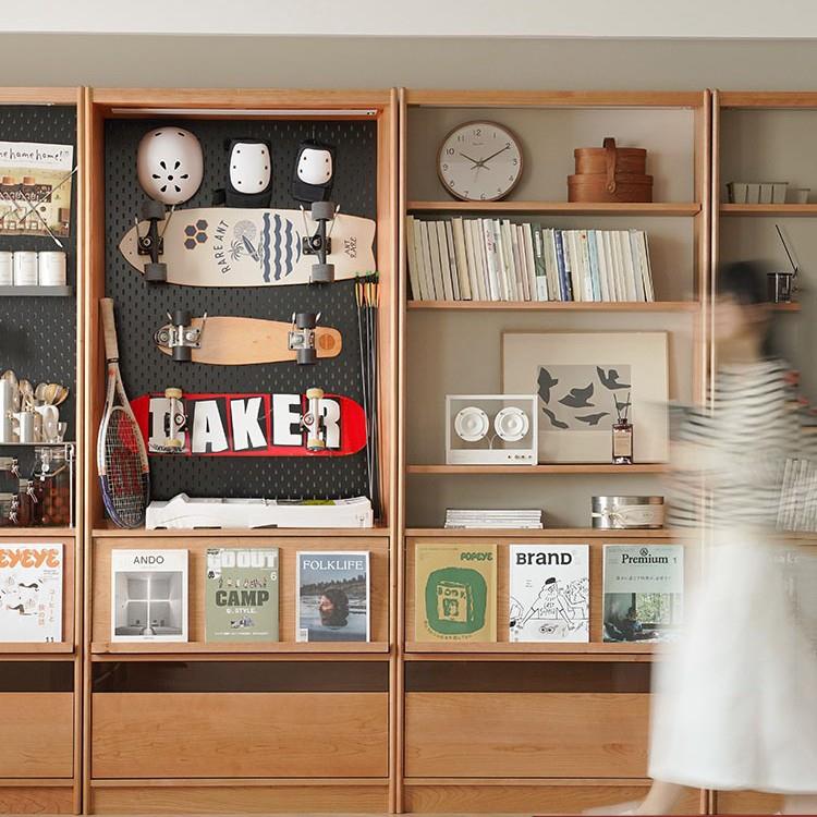 北欧实木书柜 家用小户型洞洞板满墙收纳展示柜客厅储物书柜组合