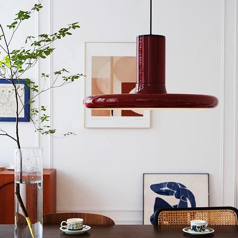 丹麦法式复古Vintage餐厅吊灯北欧极简创意红色飞碟UFO客厅飞盘灯