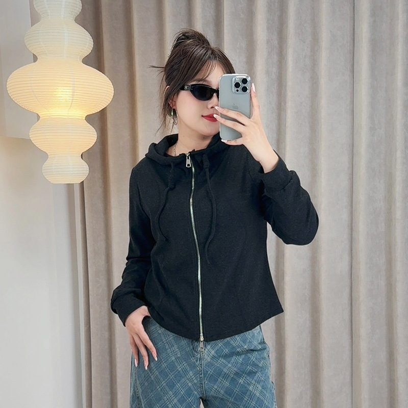 子元2025秋新款胖mm大码女装百搭双拉链连帽抽绳休闲外套女秋9113