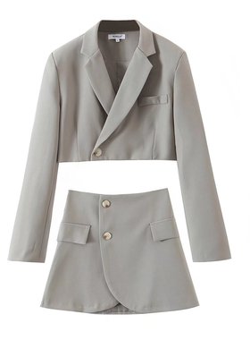 2021秋冬季新款亚马逊欧美女装秋冬色灰色气质通勤西装套装