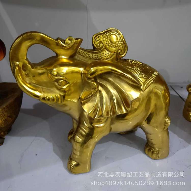 厂家铸造铜器纯铜聚财大象吉祥小型大象家居摆件雕塑工艺品贴金