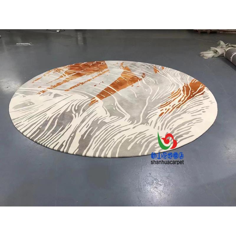 新中式抽象水墨画圆形手工羊毛客厅茶几地毯餐厅书房卧室钢琴大厅