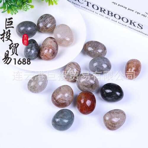 厂家 天然千层绿幽灵水晶滚石摆件彩幽灵庭院花园四季石tumble