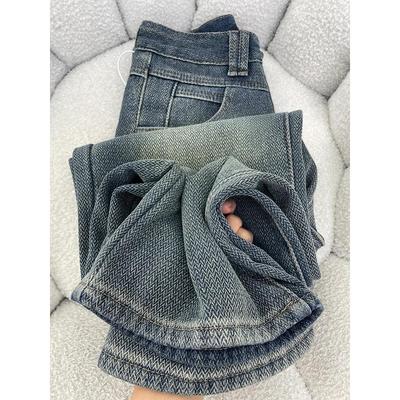 星空纹麦穗牛仔裤女夏季款胖妹妹mm梨形身材高腰遮胯显瘦阔腿长裤