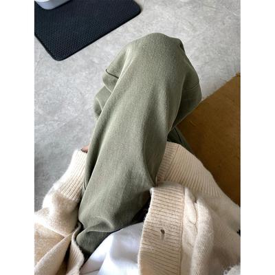 复古绿色直筒牛仔裤女夏季新款胖妹妹mm可调节高腰宽松显瘦阔腿裤