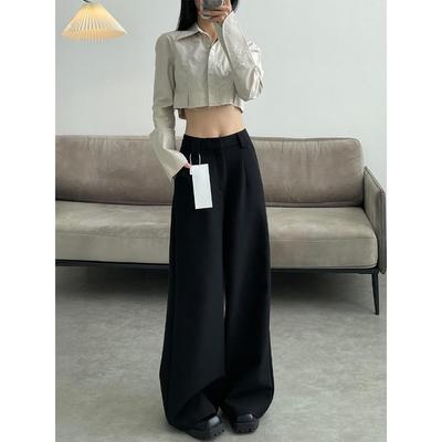 黑色阔腿西装裤女夏季薄款胖妹妹mm梨形身材高腰宽松显瘦休闲裤子