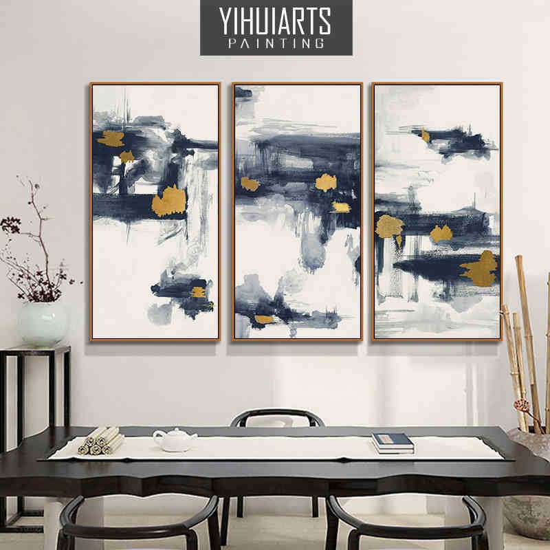 手绘油画纯手工现代客厅建议三联玄关抽象装饰画竖版餐厅挂画