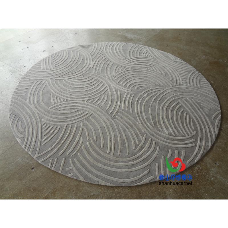 现代简约纯色灰色立体格子圆形中式客厅茶几地毯餐厅书房大厅地毯