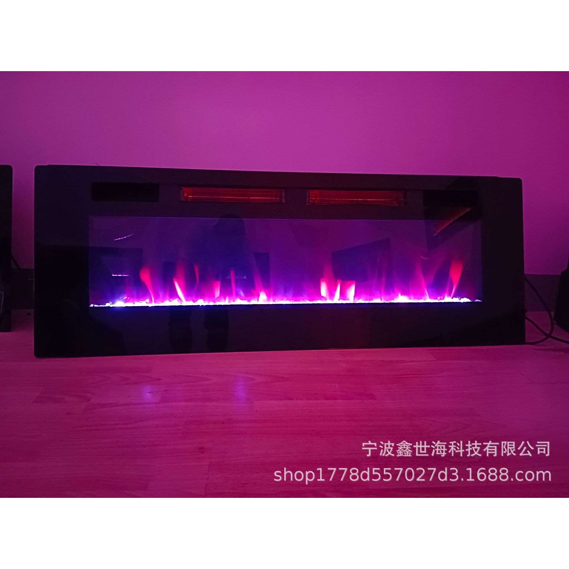 42 50 60 72英寸超薄8cm厚度双风机内嵌壁挂火焰加热电壁炉取暖器