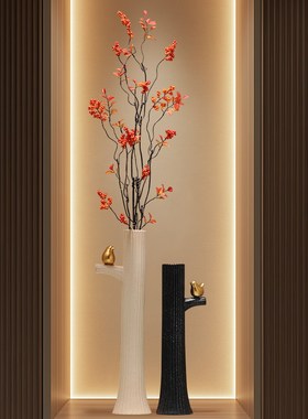 喜上眉梢陶瓷花瓶过道壁龛竖高摆件一对高档客厅玄关插花器装饰品