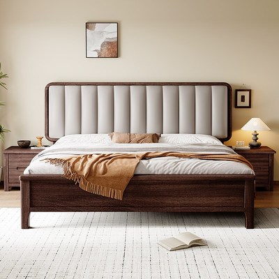 新中式黑胡桃木全实木床2025新款主卧床2米x2米2大床软包储物皮床