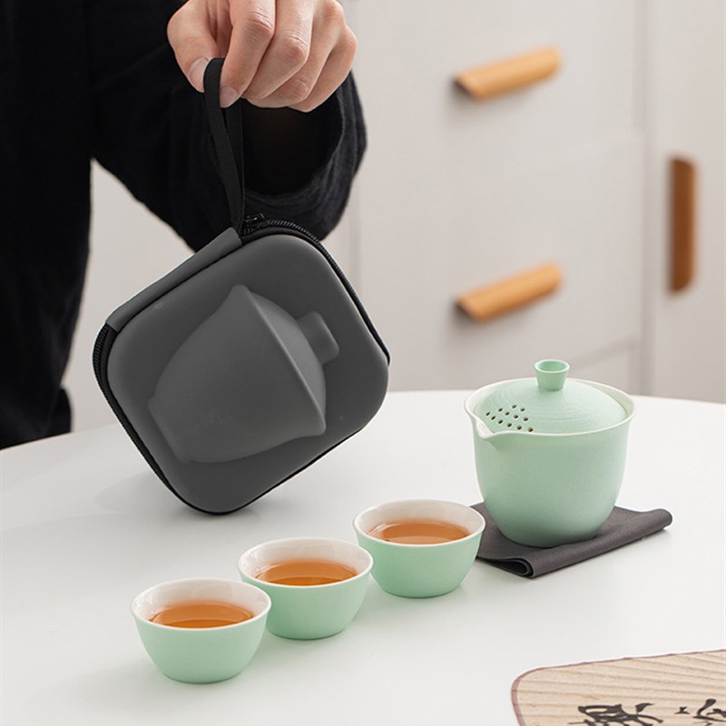 旅行茶具套装便携式泡茶功夫茶具户外盖碗泡茶壶陶瓷茶杯茶碗礼品