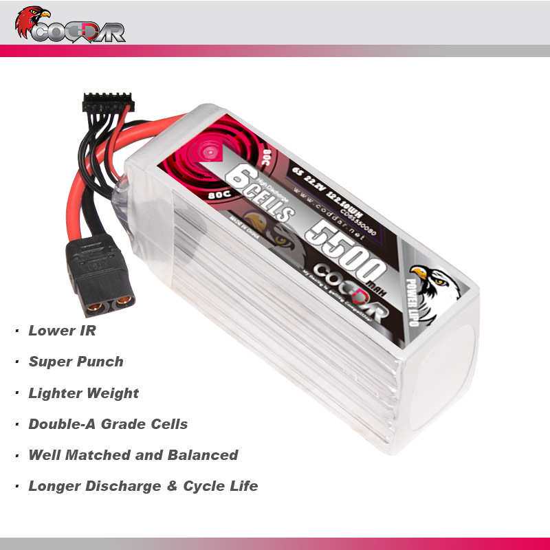 鹰氪CODDAR 5500MAH 6S 22.2V 80C 7寸8寸航模FPV 固定翼锂电池