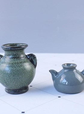 迷你花瓶陶瓷 仿青铜釉创意桌面家居装饰插花摆件 小茶壶拍摄道具