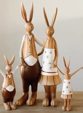 一件客厅创意现代简约兔四口之家酒柜树脂装饰礼品摆件品