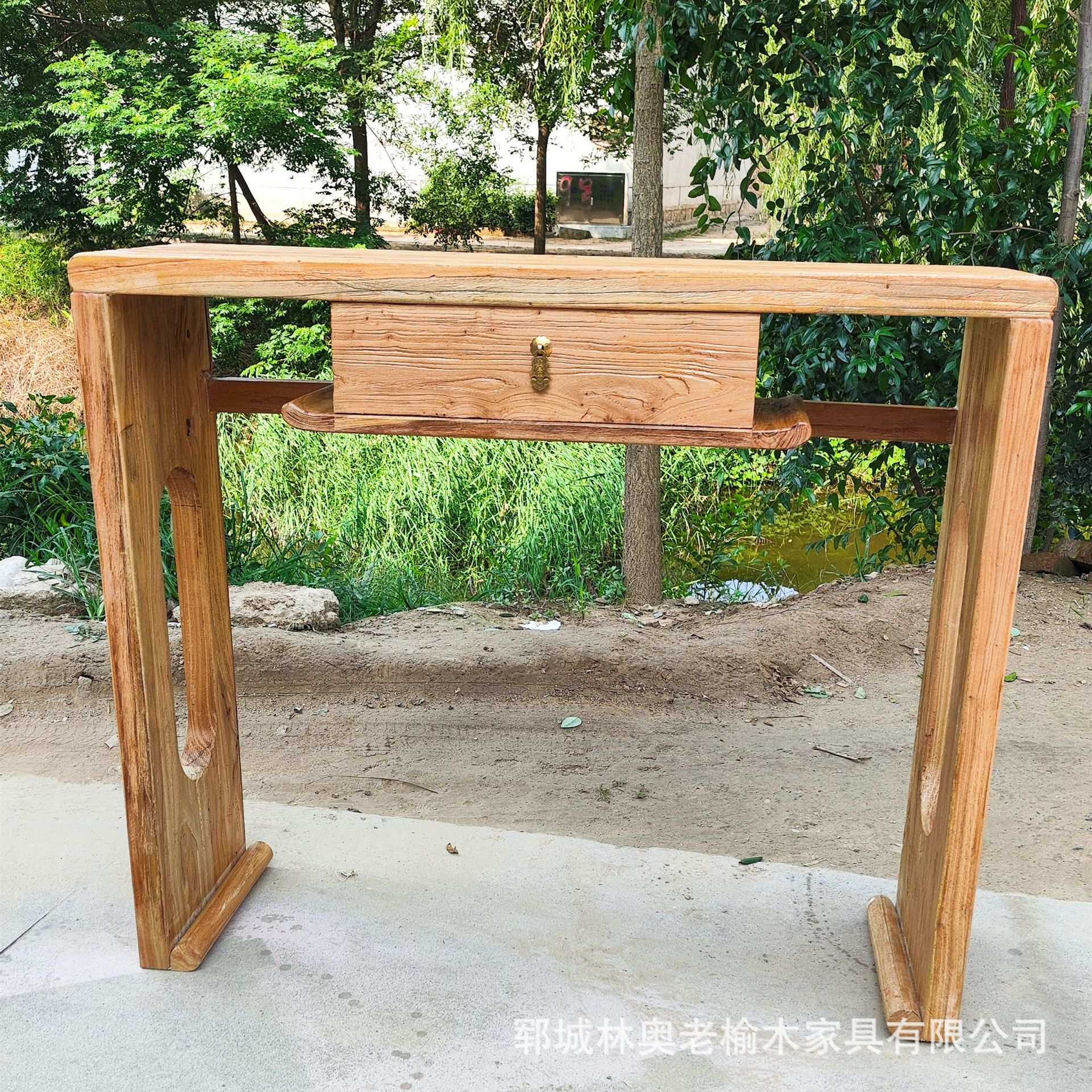 老榆木茶桌做旧实木茶台复古长桌中式禅意书桌民宿餐台吧台老木桌