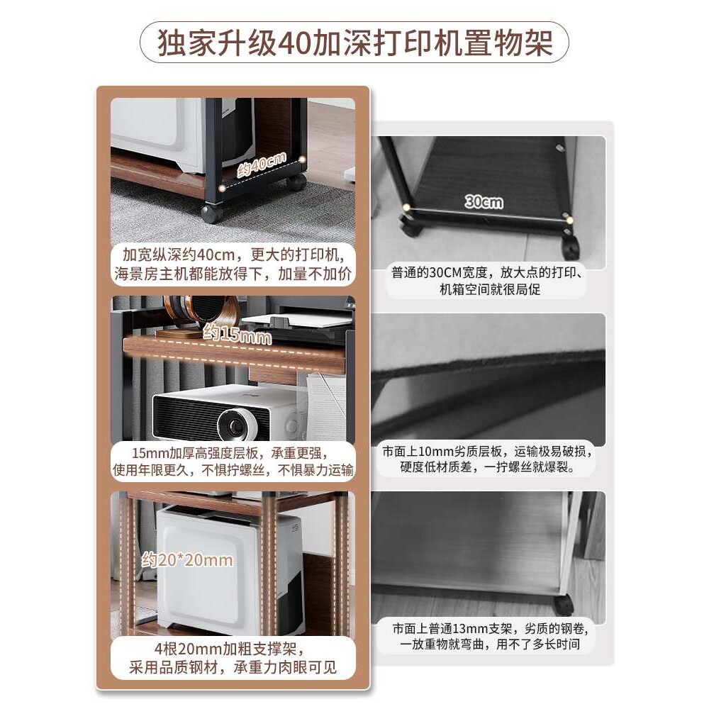 ?打印机置物架落地办公室多层移动收纳铁艺整理柜工位电脑主机托
