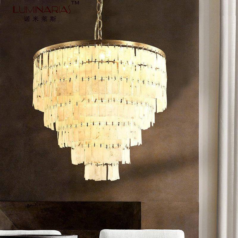 美式乡村地中海铁艺创意大气客厅餐厅卧室纯贝壳圆形手工经典吊灯