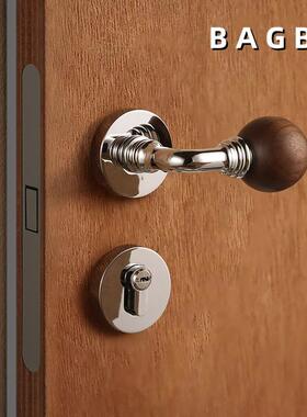 BAGB中古风门锁室内实木房锁木门把手分体磁吸锁胡桃木卧室门锁