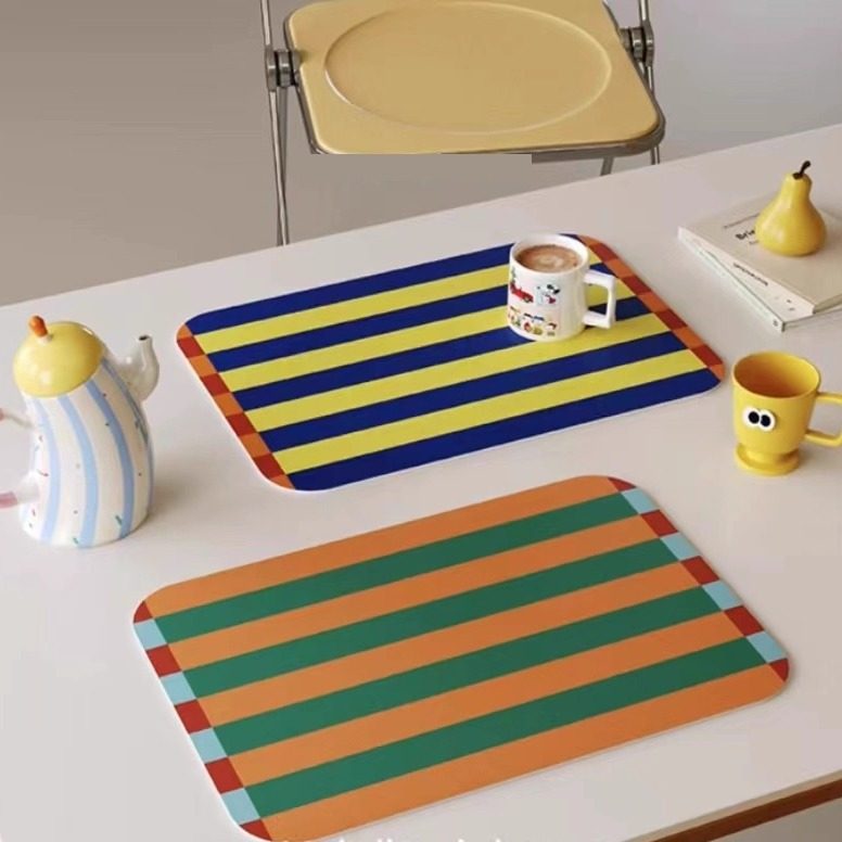 多巴胺条纹餐桌垫免洗防水防油轻奢高级感隔热茶几餐桌垫咖啡机垫