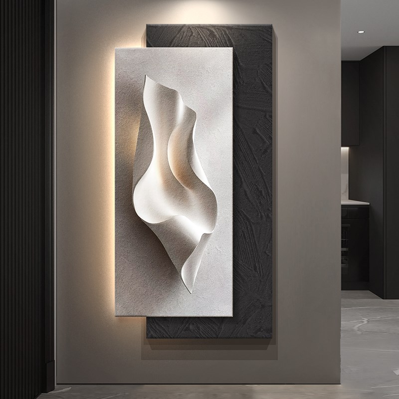 高级浮雕立体感砂岩画入户玄关装饰画简约现代走廊过道尽头墙挂画图片