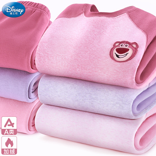 迪士尼女童保暖内衣套装儿童秋衣秋裤纯棉加绒厚睡衣大童草莓熊冬