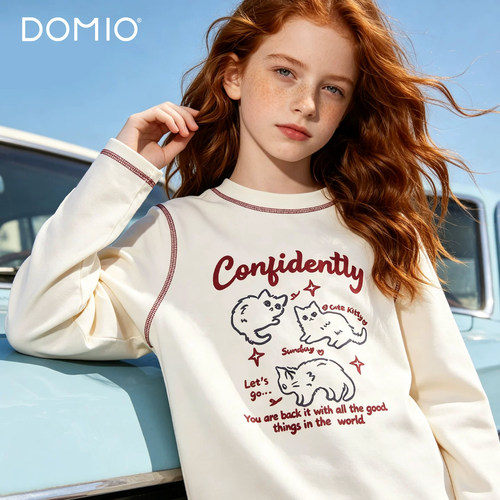DOMIO女童长袖T恤秋季26新款儿童打底衫大童洋气上衣青少年秋童装
