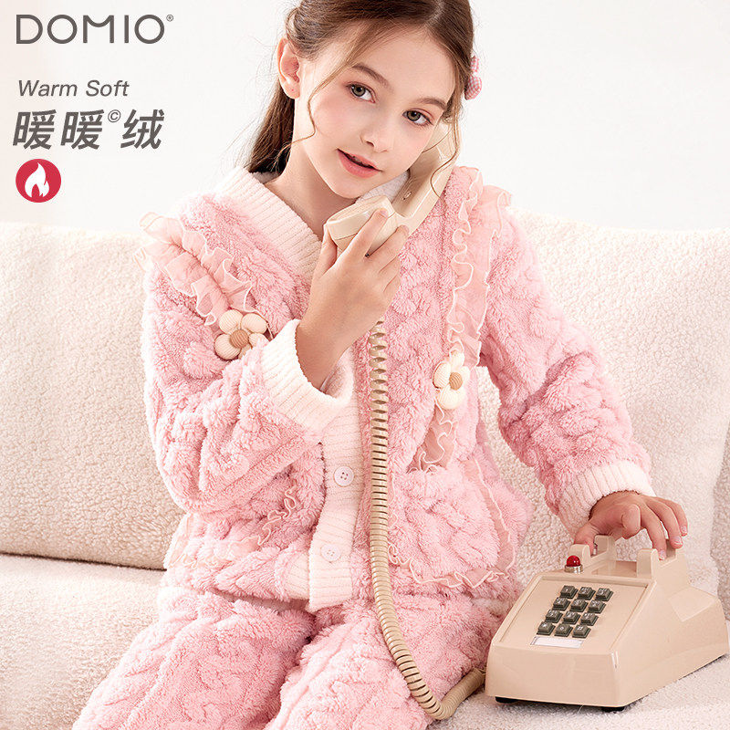 女童睡衣儿童珊瑚绒秋冬款加绒加厚保暖女孩法兰绒大童家居服套,童装/婴儿装/亲子装,家居服套装,淘宝优惠券,粉丝福利购,淘宝优惠卷