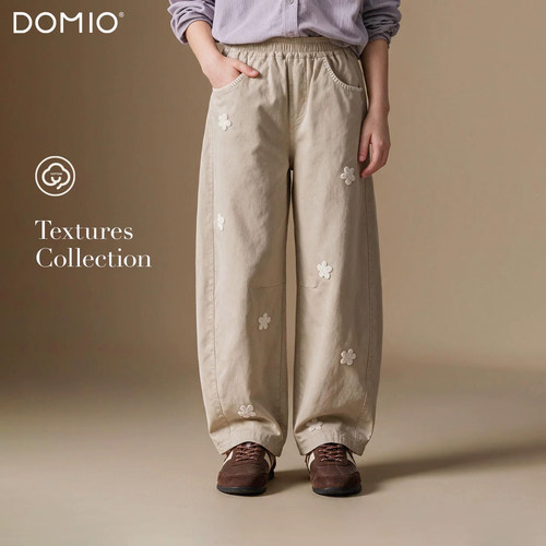 DOMIO女童直筒裤子秋季新款26大童青少年洋气休闲宽松儿童弯刀裤