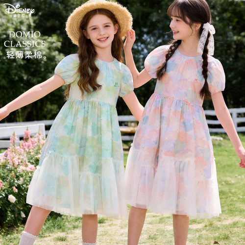 迪士尼女童纯棉夏季碎花连衣裙