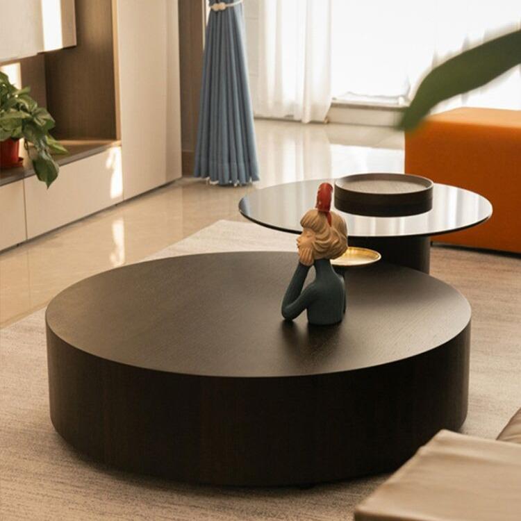 实木茶几客厅家用大小圆形轻奢现代小户型简约岩板双抽屉烤漆茶几