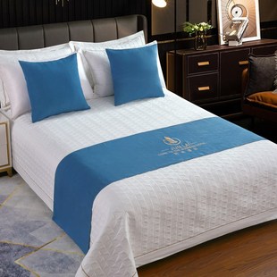 高档星级酒店宾馆民宿床尾巾装 饰条抗皱棉麻床旗床Q盖垫可定制LOG