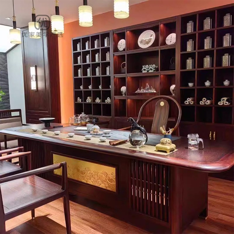 新中式北美黑胡桃木茶o桌2025新款高端茶台客厅家用茶室实木茶桌