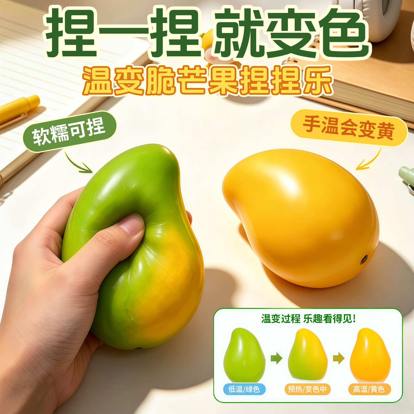 温变脆芒果捏捏布丁弹弹吱响解压玩具发泄手作球crunchy squishy